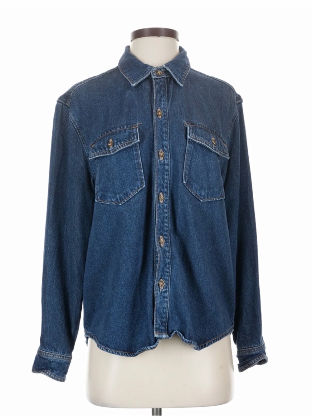 GOOD AMERICAN- Classic Denim Button-Up Shirt in Dark Blue